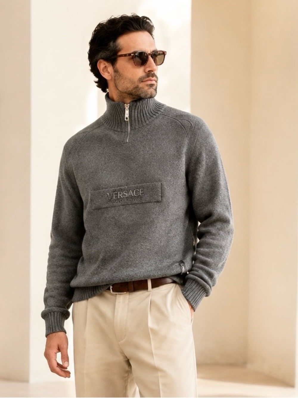 Versace Jeans Couture Archive Wool Zip Knit Quiet Luxury Sz L